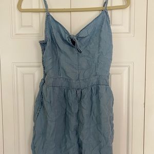 fake denim print stretchy shorts romper